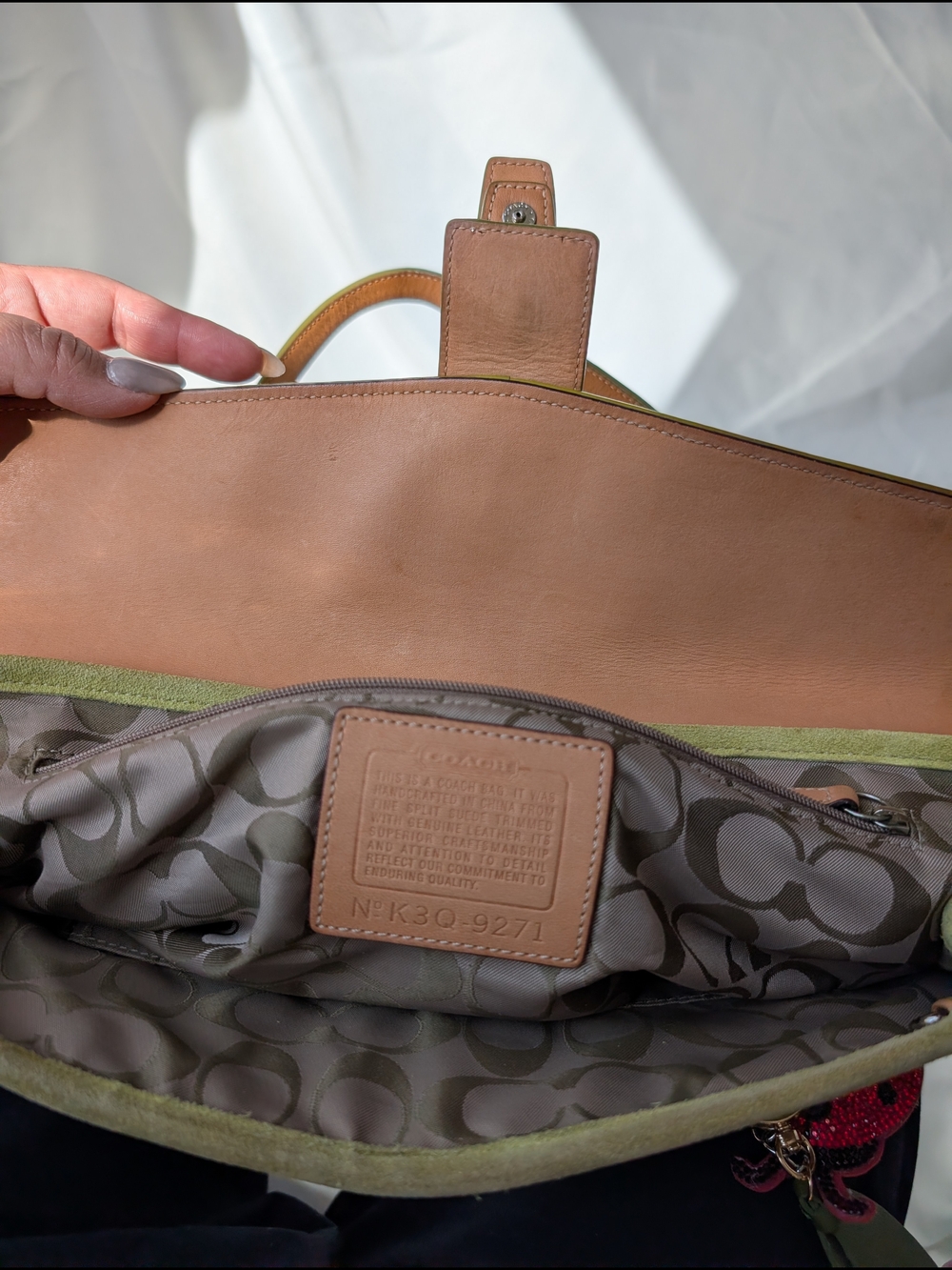 Vintage Y2K Coach Hamptons Suede Buckled Flap Shoulder Bag Lime Green 9271 - Picture 7 of 16